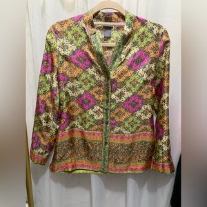 Sigrid Olsen Colorful Button Up Silk Blouse